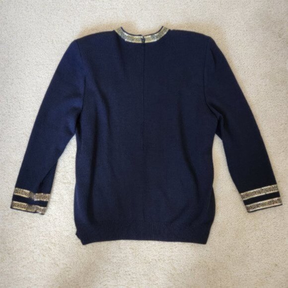 ST. JOHN EVENING Navy & Gold Nautical/Ocean Themed Sweater - Picture 3 of 13